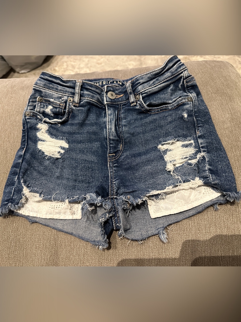 American Eagle Outfitters Dark Blue Distressed Denim Cutoff Shorts Size 0